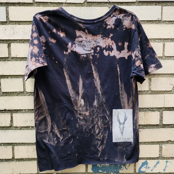 Handmade Upcycled Boho T-Shirt – Bleach-Dyed & Floral Patch Design - Picture 7 of 16